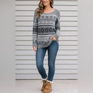 Gray Fair Isle Patterned Women's Sweater Sz M